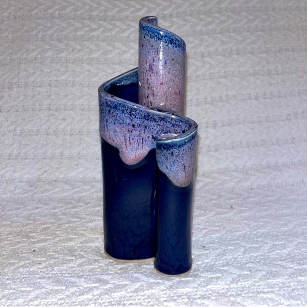 Vintage Bay Pottery Studio Art Ribbon Vase 3 Vessels 80’s